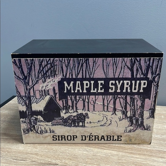 Vintage Vibe Maple Syrup Storage Box Black White Hinged Cover - Picture 14 of 14